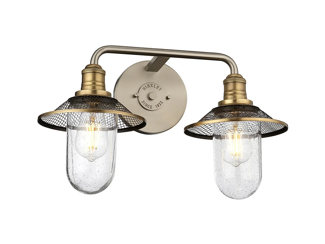 Rigby Hinkley Lampada da parete a 2 luci Nickel antico con ottone Heritage IP44