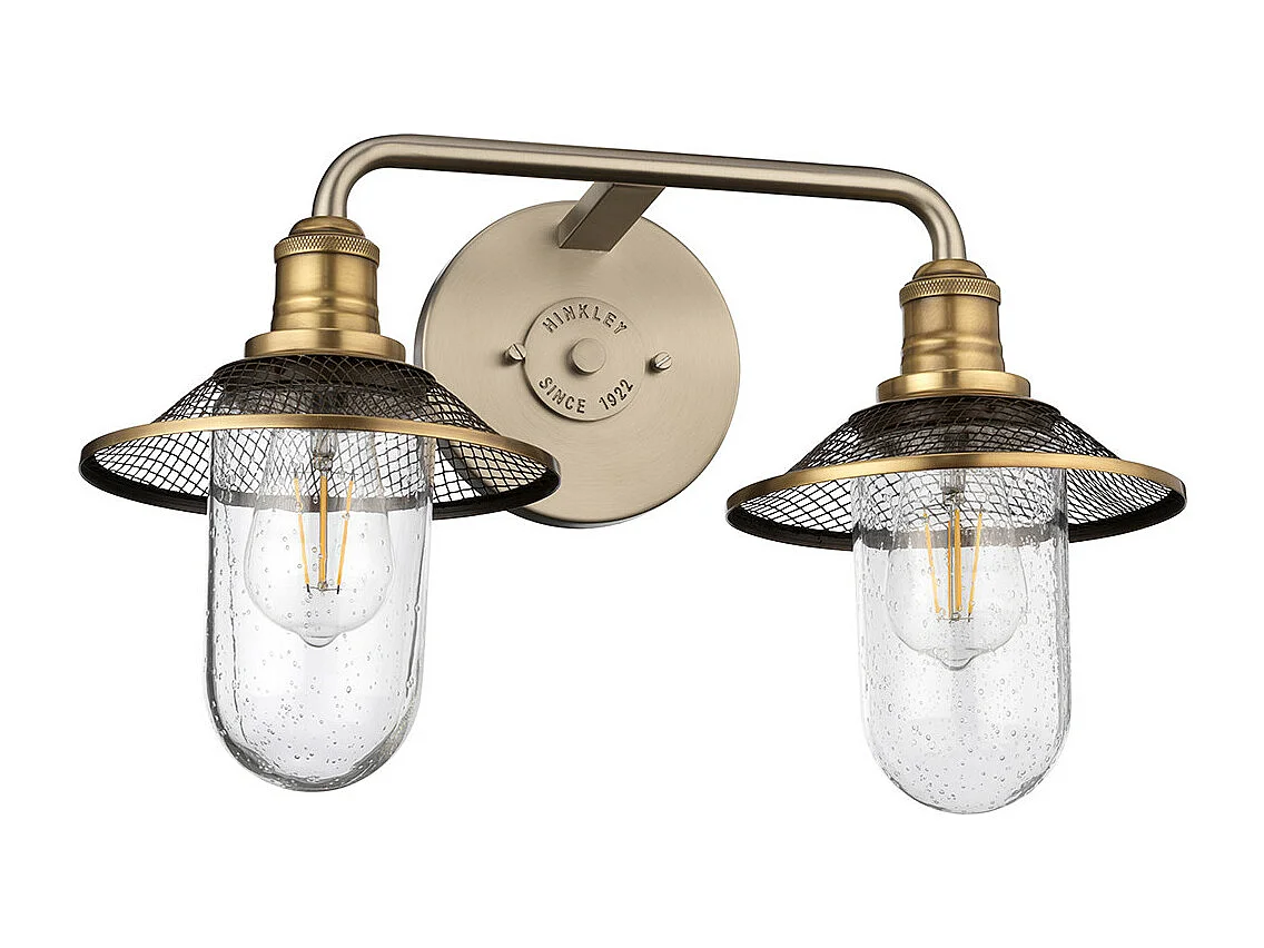 Rigby Hinkley Lampada da parete a 2 luci Nickel antico con ottone Heritage IP44