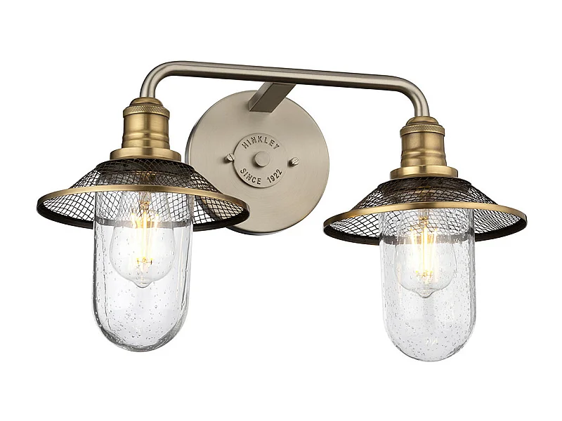Rigby Hinkley 2 licht Wandleuchte Antik Nickel mit Heritage Messing IP44