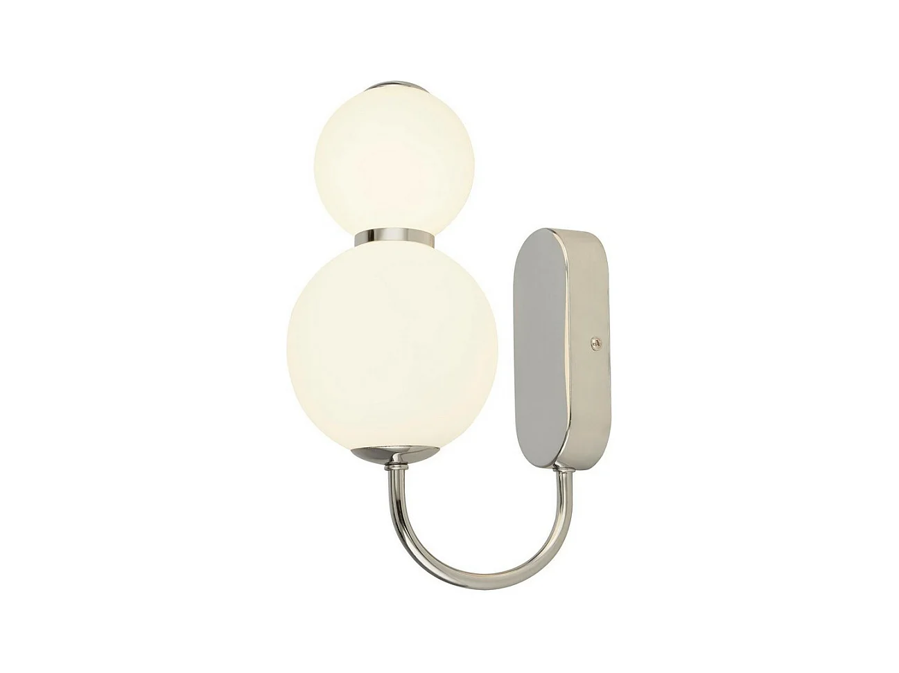 Lampada da parete Searchlight Snowball a 2 luci, cromata con paralumi in vetro opalino