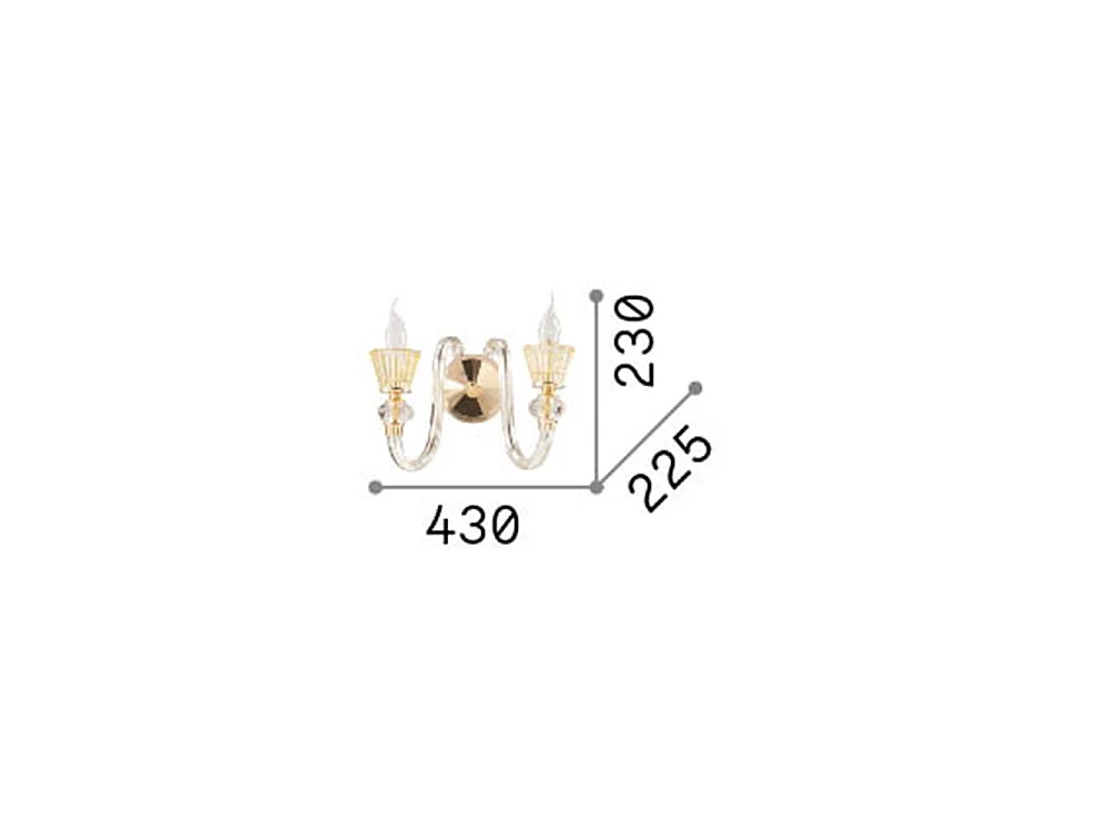 Ideal Lux Strauss Applique murale à 2 ampoules pour bougie en verre, or rose, E14