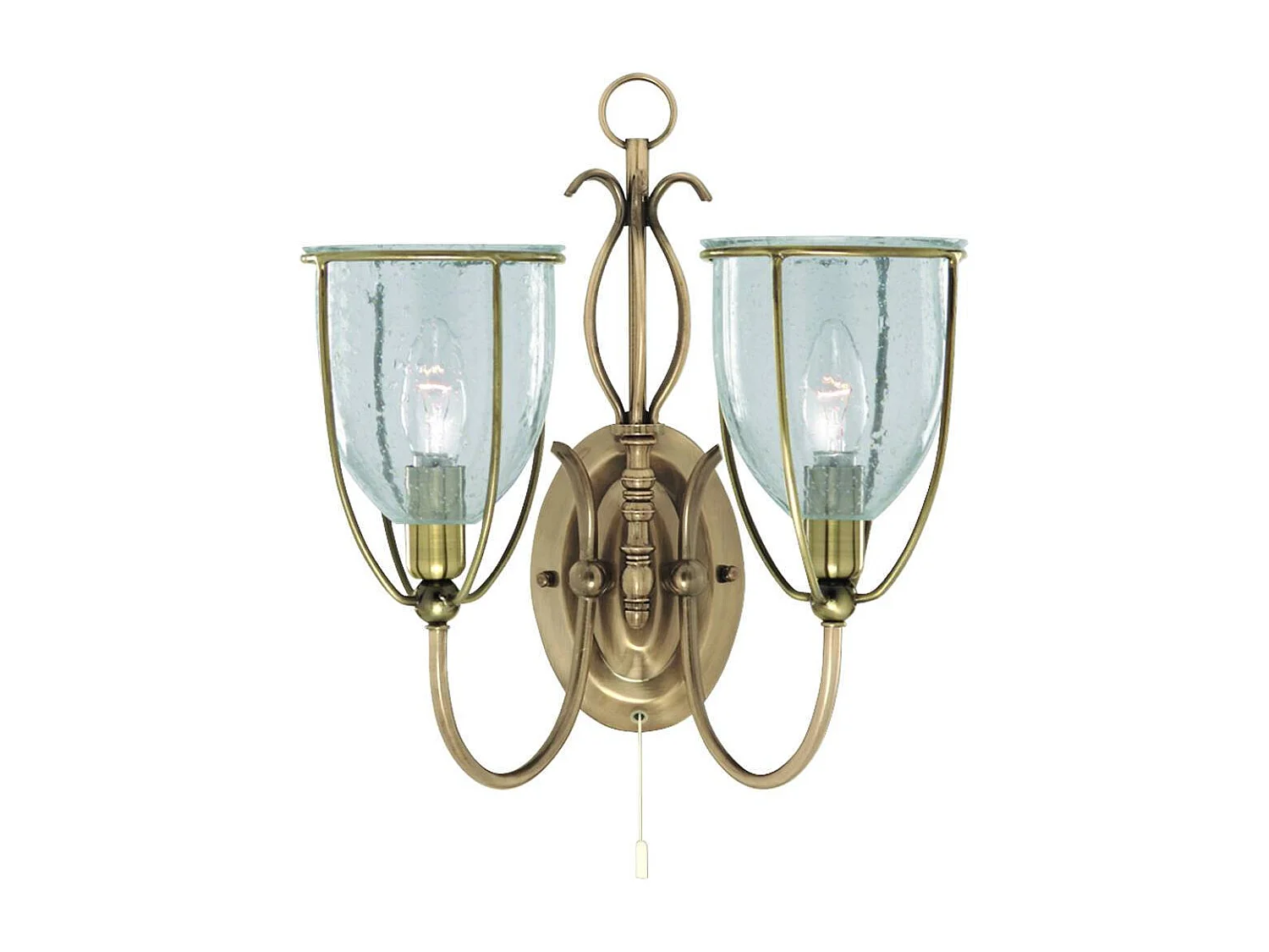 Searchlight Silhouette - Applique da parete per interni a 2 luci in ottone antico con paralumi in vetro seminato, E14