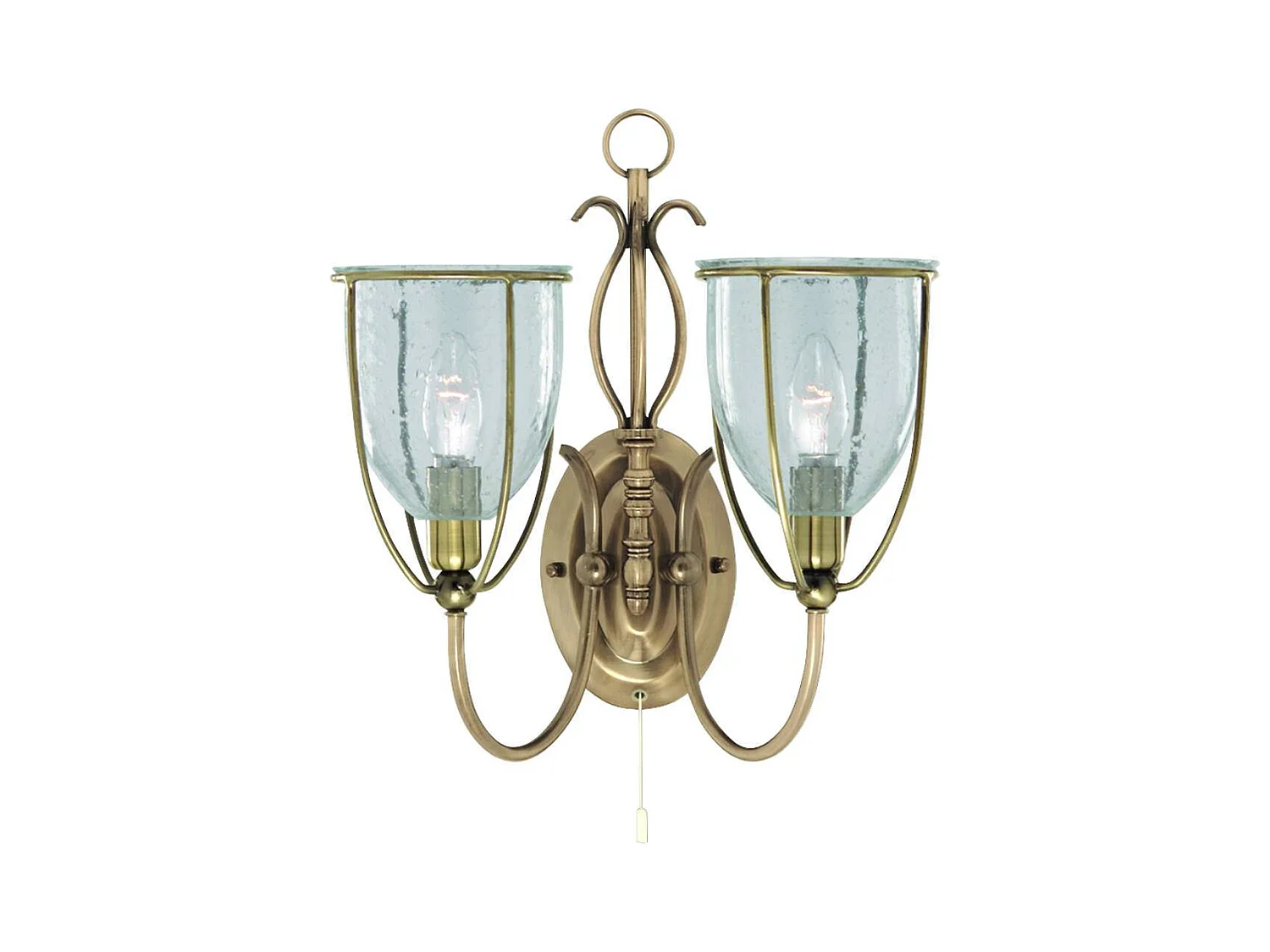 Searchlicht Silhouette - 2 Licht Innenwandleuchte Antik Messing mit Seed Glass Shades, E14
