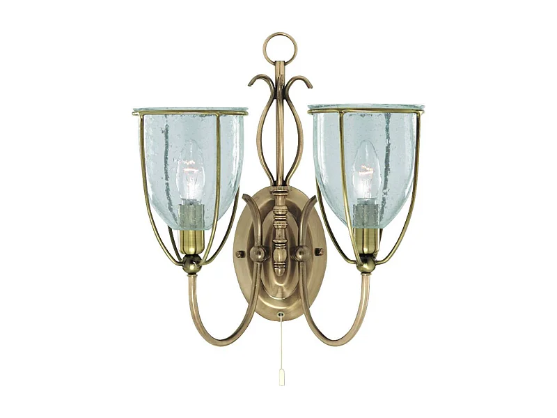 Searchlicht Silhouette - 2 Licht Innenwandleuchte Antik Messing mit Seed Glass Shades, E14