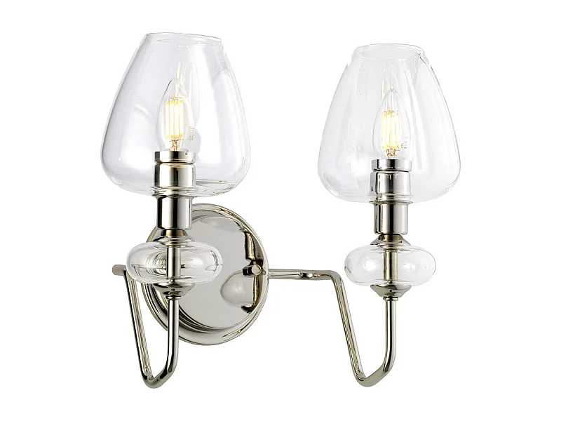 Armand 2 licht Wandleuchte, Nickel poliert, Glasschirme
