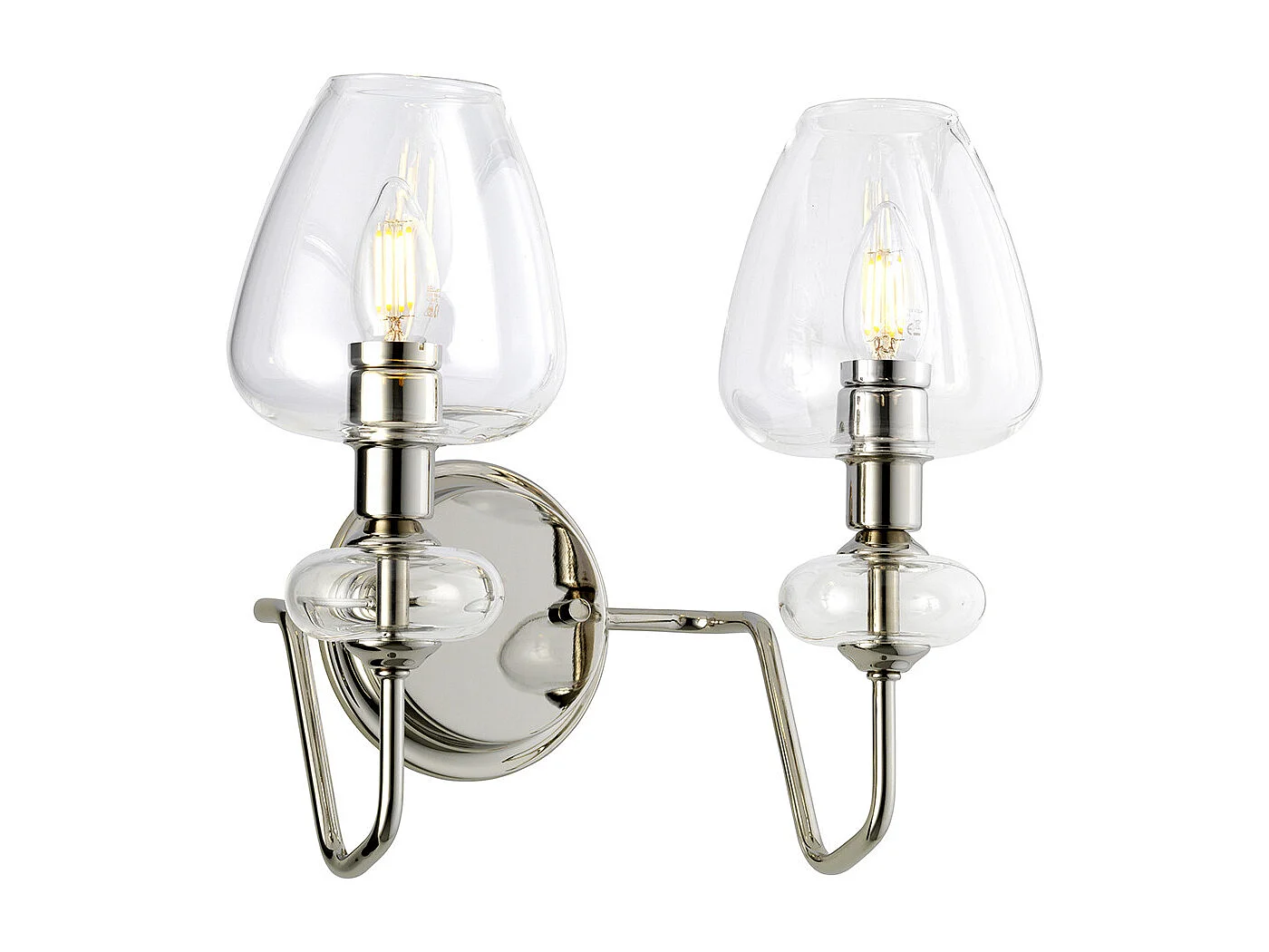 Lampada da parete Armand 2 luci, nichel lucido, paralumi in vetro
