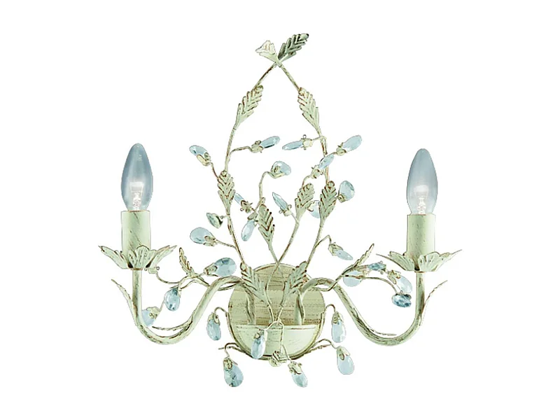 Searchlicht Almandite - 2 Licht Innenkerze Wandleuchte Gold, Creme mit Kristallen Blumenblätter Design, E14