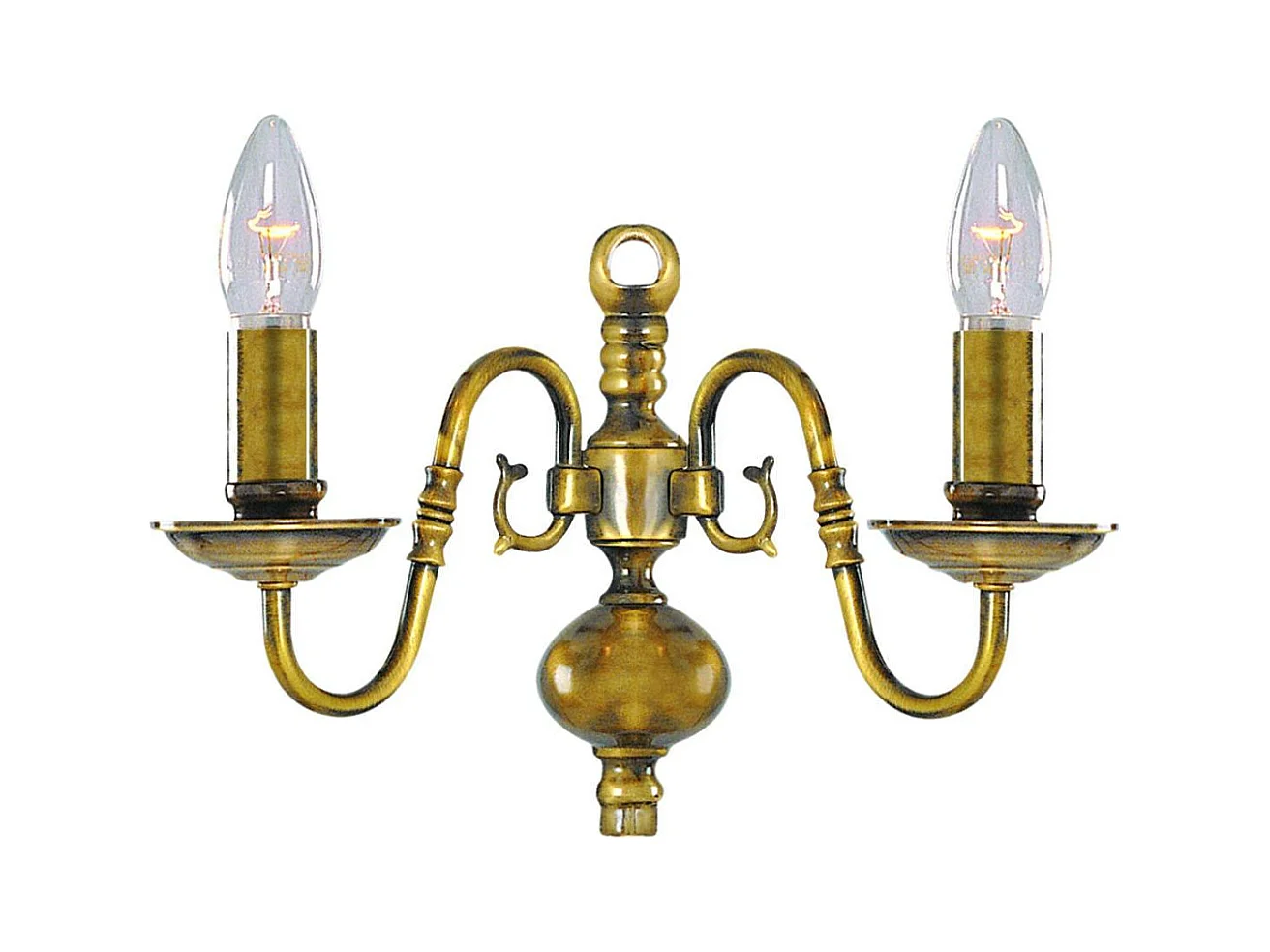 Searchlight Flemish - Lampada da parete a candela per interni a 2 luci Ottone antico lucido, E14