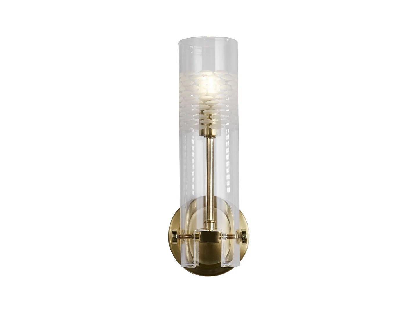 Searchlicht Scope Badezimmer-Wandleuchte aus satiniertem Messing, klares geätztes Glas