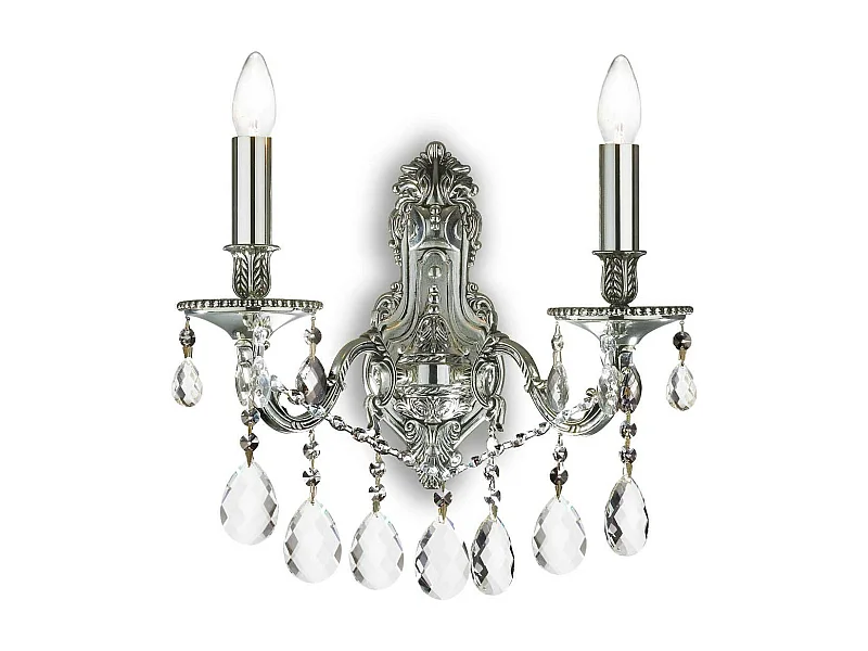 Ideal Lux Gioconda Applique murale à 2 ampoules pour bougie d'intérieur argent avec cristaux, E14