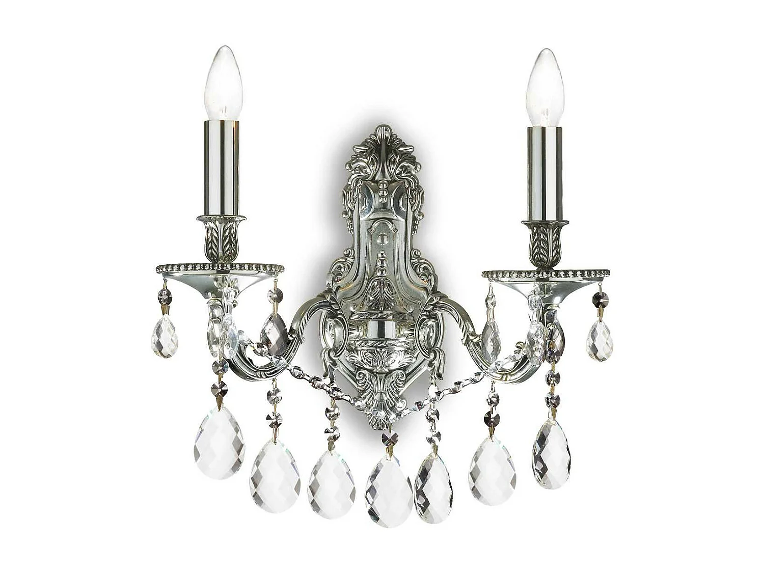 Ideal Lux Gioconda - Applique da parete a 2 luci per interni, argento con cristalli, attacco E14