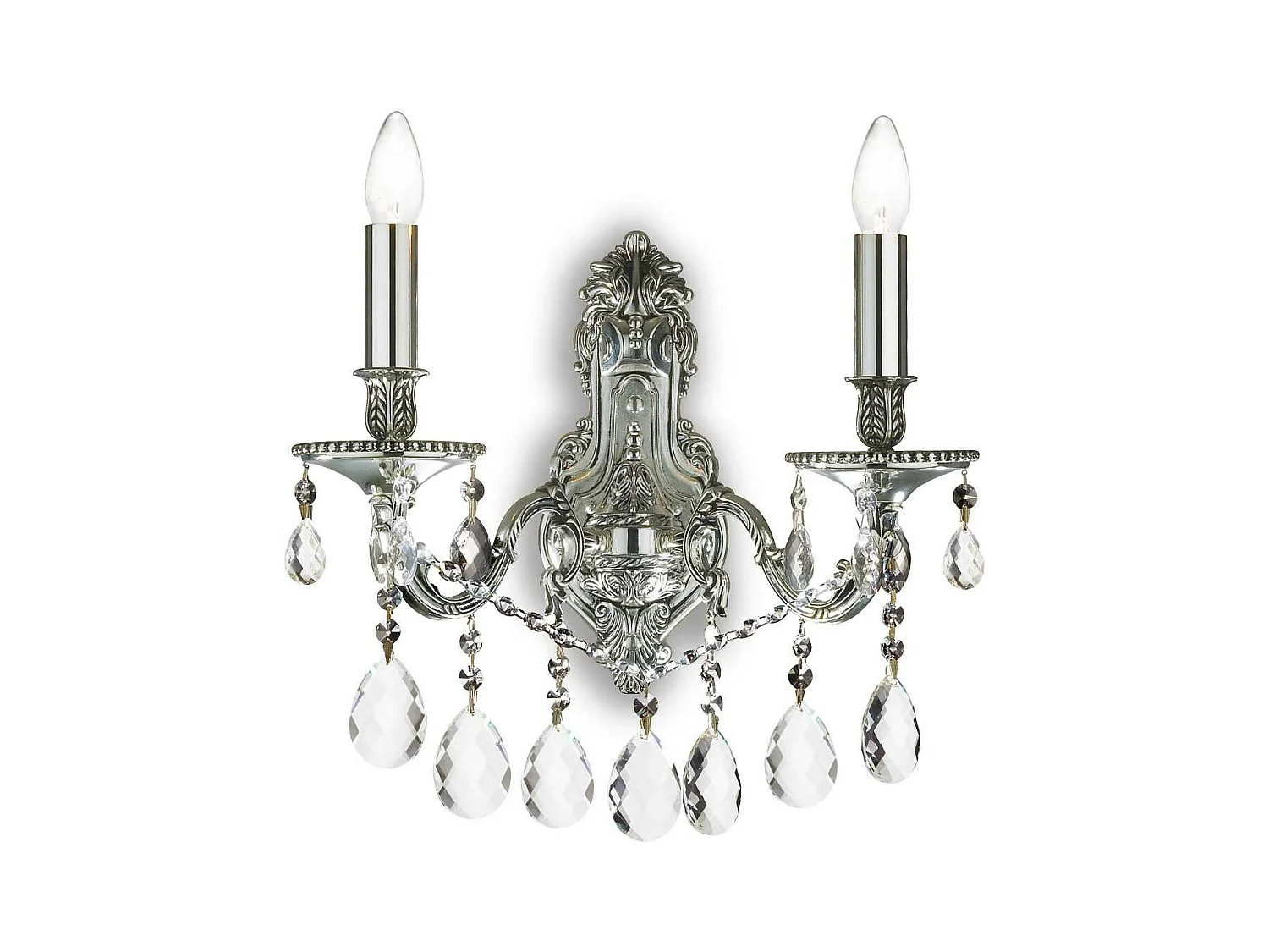Ideal Lux Gioconda - Lámpara de pared con velas para interior, 2 luces, plateada con cristales, E14