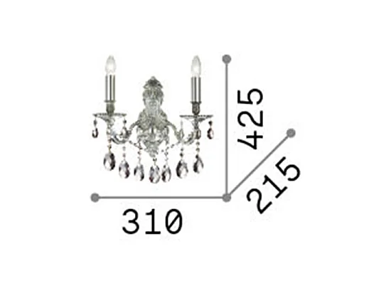 Ideal Lux Gioconda - Lámpara de pared con velas para interior, 2 luces, plateada con cristales, E14