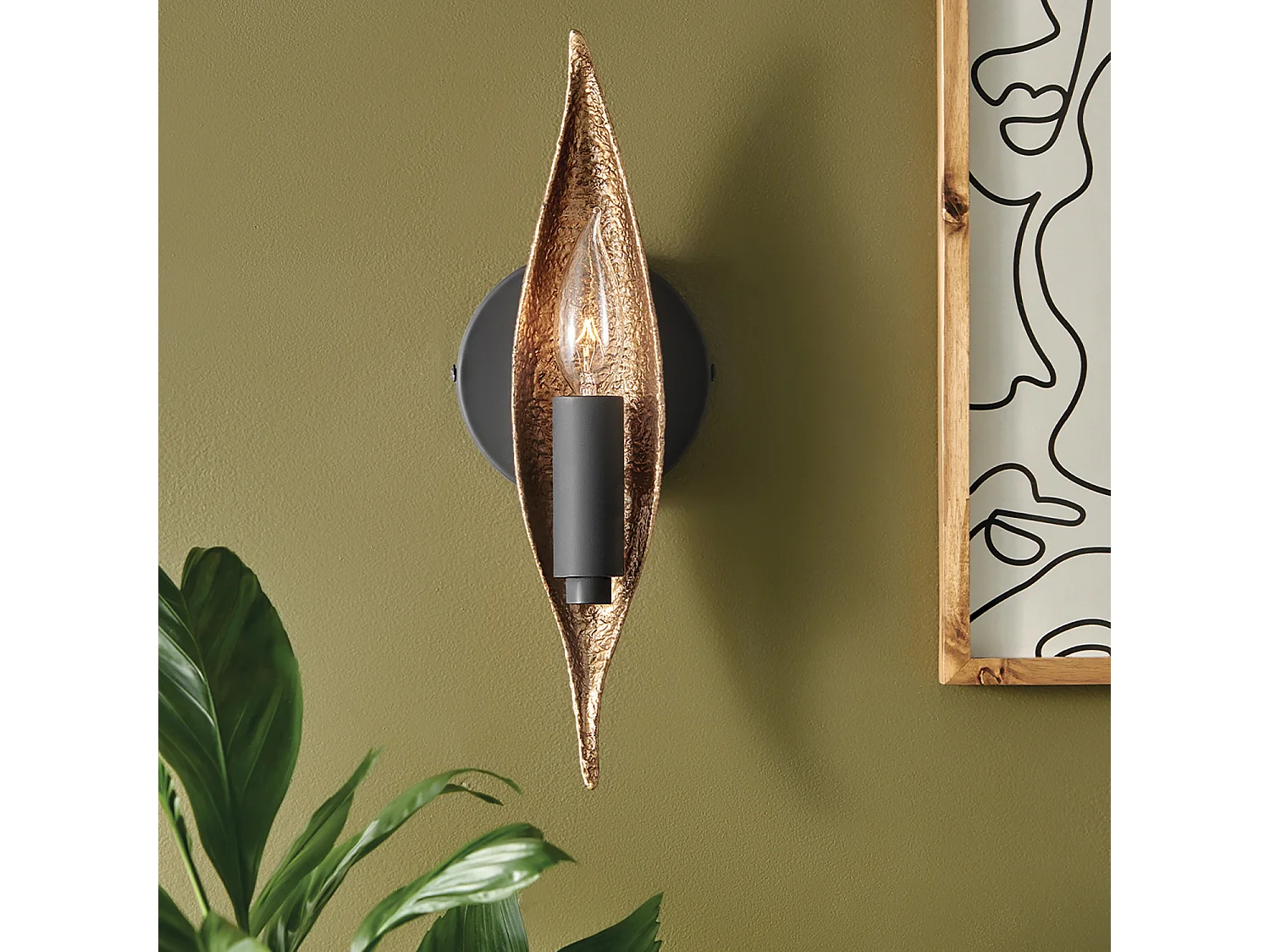 Elstead Hinkley Willow Wandleuchte Carbon Black mit Deluxe Gold