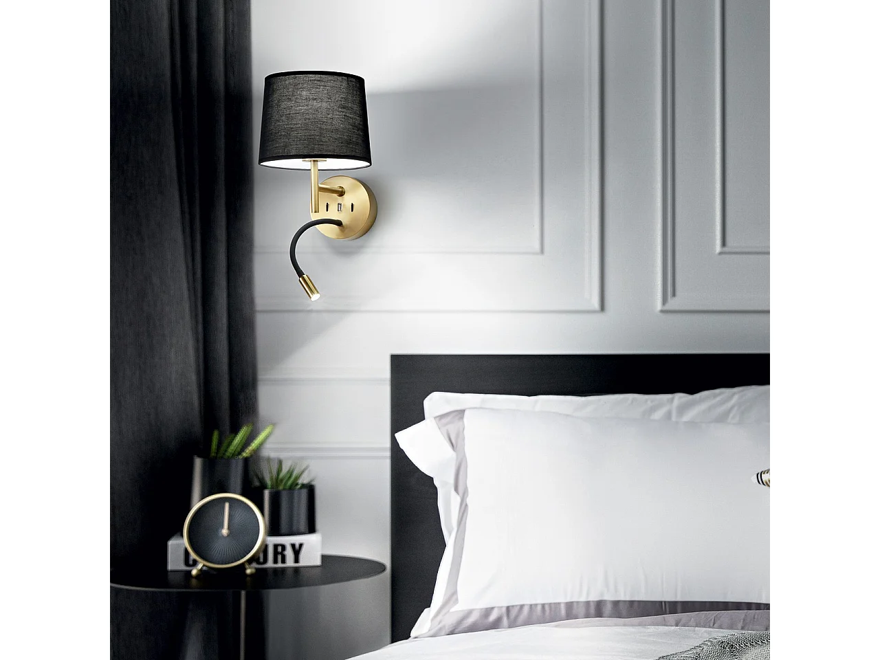 Ideal Lux SET UP Aplique + Luz Lectura Latón Sin Pantalla 3000K