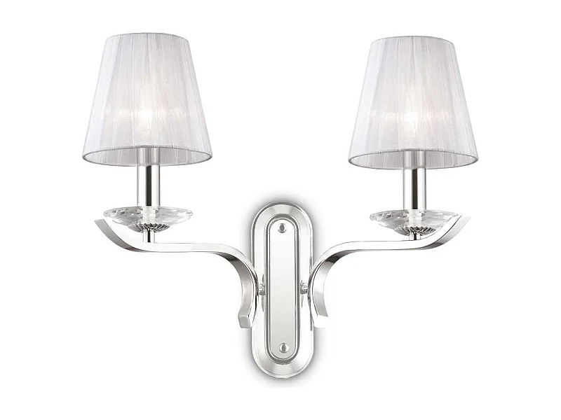 Ideal Lux Pegaso - Aplique de pared con vela de 2 luces, cromo, blanco con pantallas de organza, E14