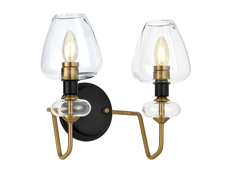 Armand 2 ljus vägglampa, åldrad mässing, glasskärmar