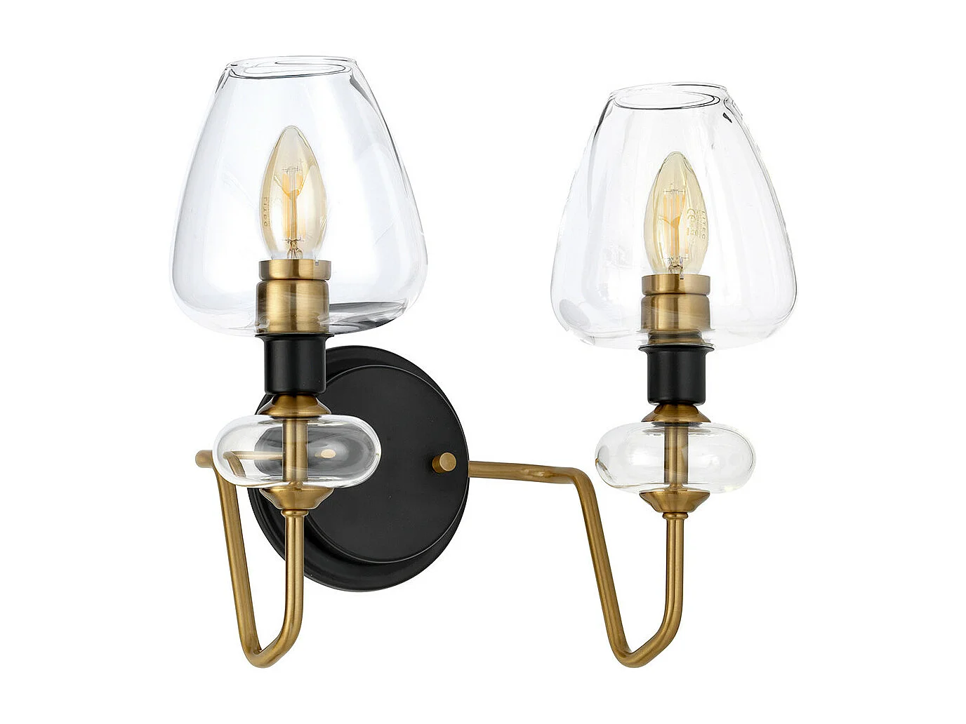 Armand 2 ljus vägglampa, åldrad mässing, glasskärmar