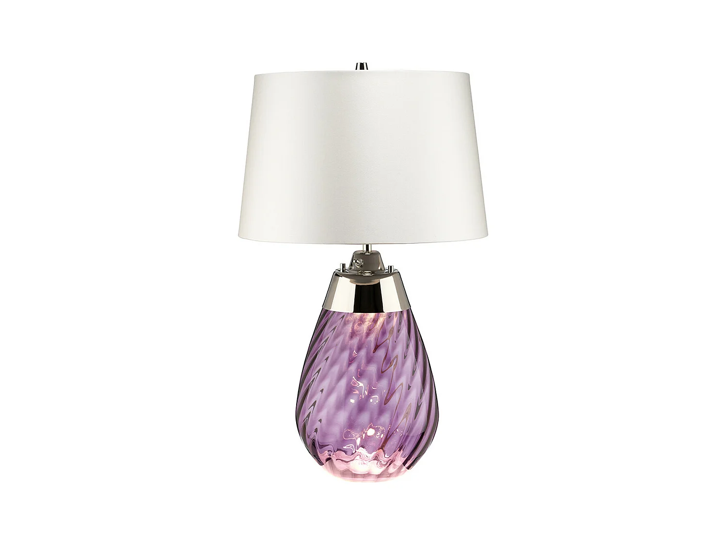 Elstead Lena Petite lampe de table à 2 ampoules prune avec abat-jour blanc cassé, verre teinté prune, abat-jour blanc cassé, E27
