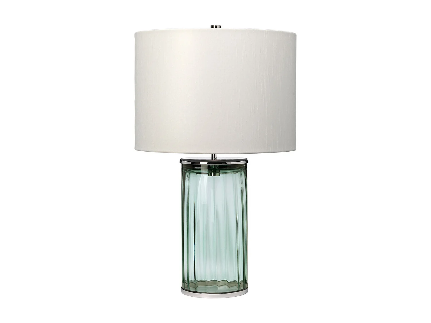 Reno Tischlampe Metallarbeiten Poliertes Nickel, grünes Glas