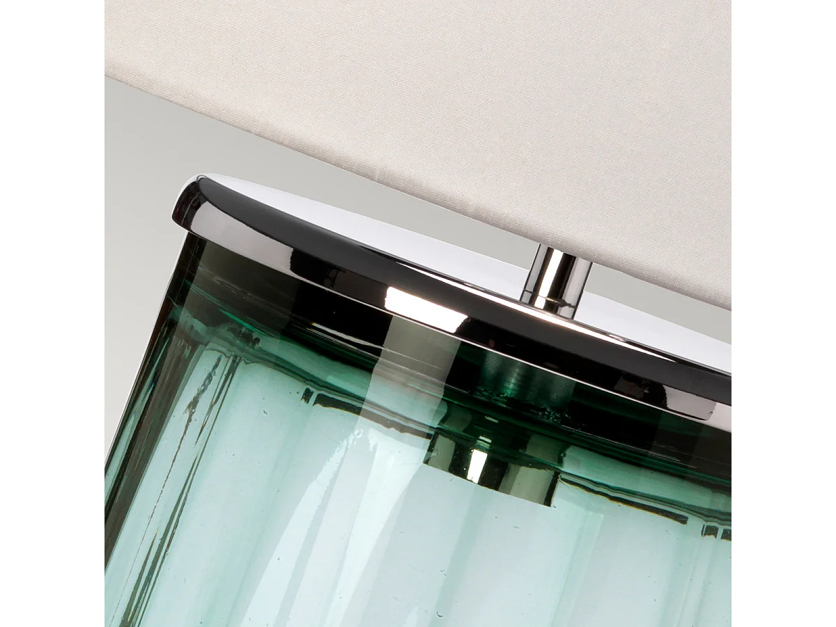 Reno Tischlampe Metallarbeiten Poliertes Nickel, grünes Glas