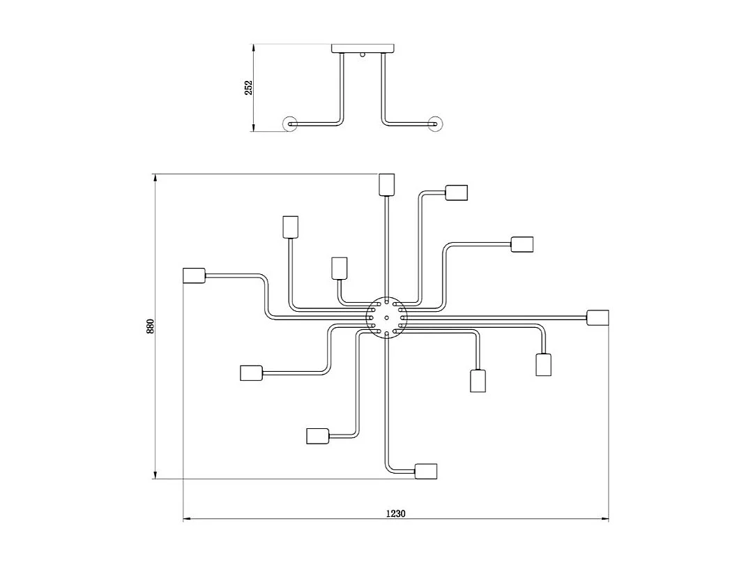 Gilbert Plafoniera Nera, 12 Luci, E27