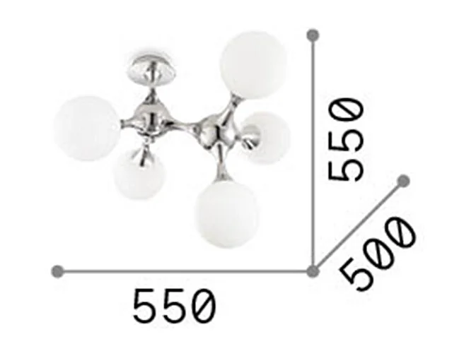 Ideal Lux Nodi Bianco - Plafoniera molecolare a 5 luci cromata, attacco E14