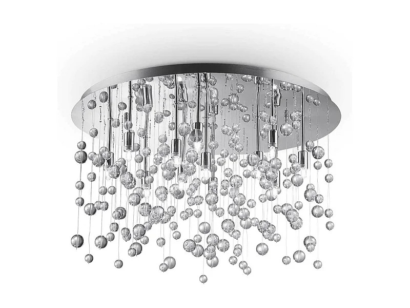 Ideal Lux Neve - Pendente a soffitto a filo con 12 bolle di vetro semi soffiato grandi, cromato, G9