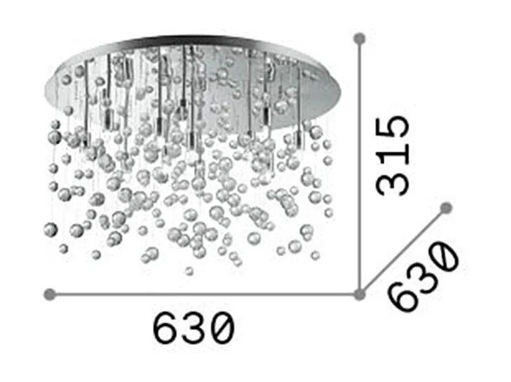 Ideal Lux Neve - 12 luces grandes de vidrio semi soplado con burbujas de techo empotrado, cromo, G9