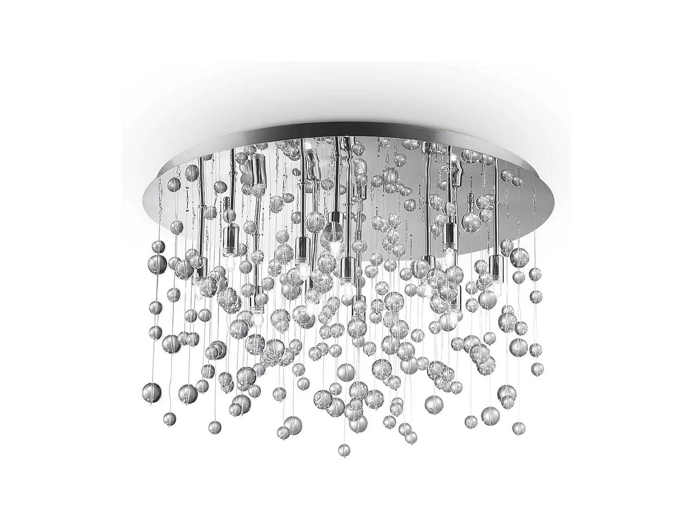 Ideal Lux Neve Pendentif affleurant au plafond à 12 ampoules à bulles en verre semi-soufflé, chrome, G9