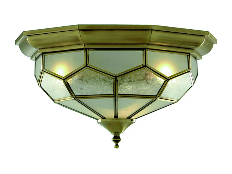 Searchlight Flush - Filo a soffitto a 2 luci in ottone antico, attacco E14