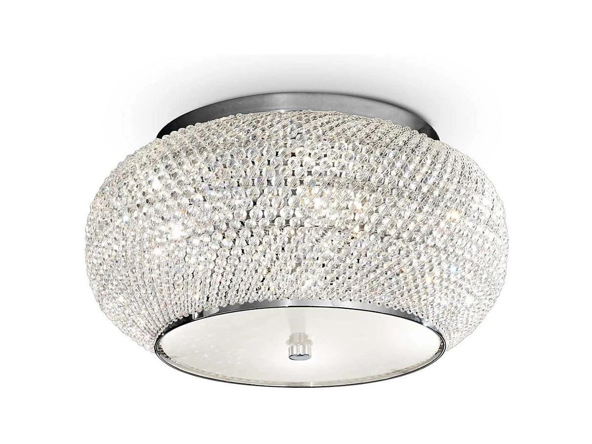 Ideal Lux Pasha' Plafonnier à 6 ampoules au chrome, cristal, E14