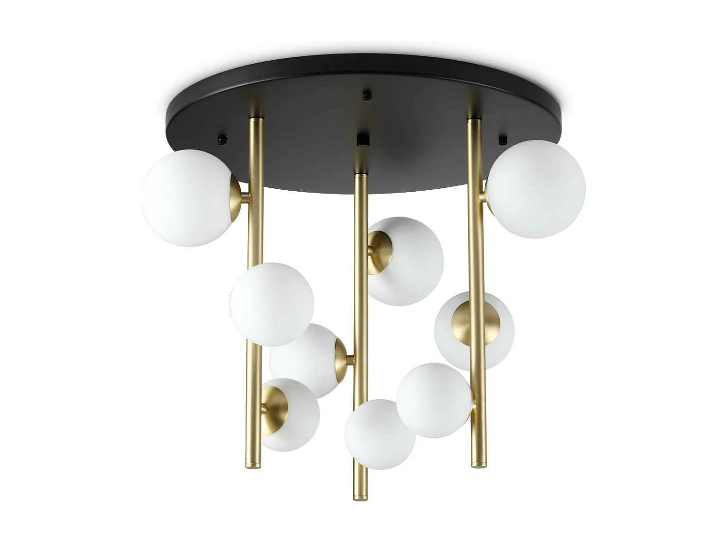 Ideal Lux PERLAGE Plafoniera Globo a 9 Luci in Ottone, Paralume in Vetro Bianco