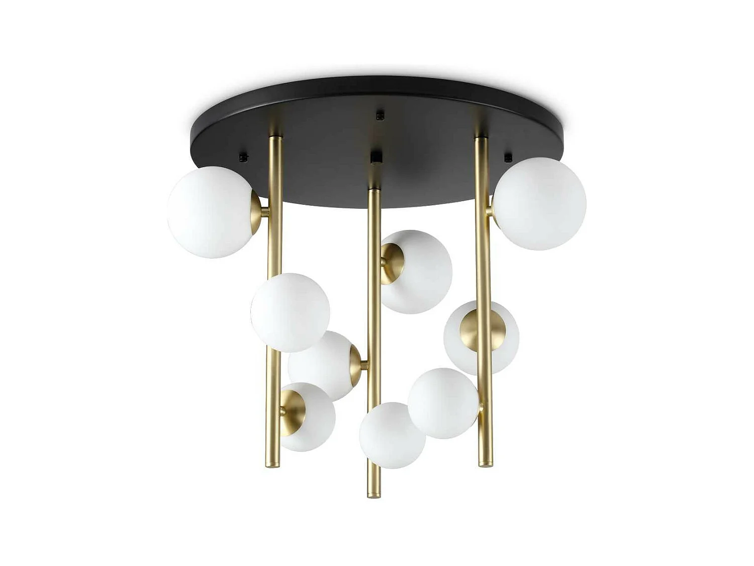 Ideal Lux PERLAGE Plafonnier globe à 9 lumières en laiton et abat-jour en verre blanc