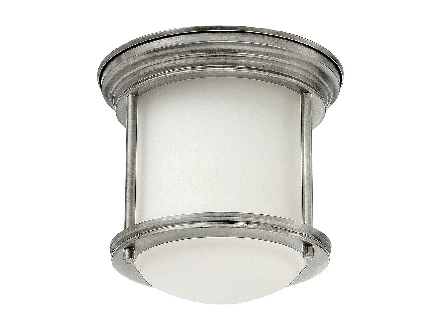 Hadrian Hinkley 1 licht Flush Mount Antique Nickel mit Opalglas IP44