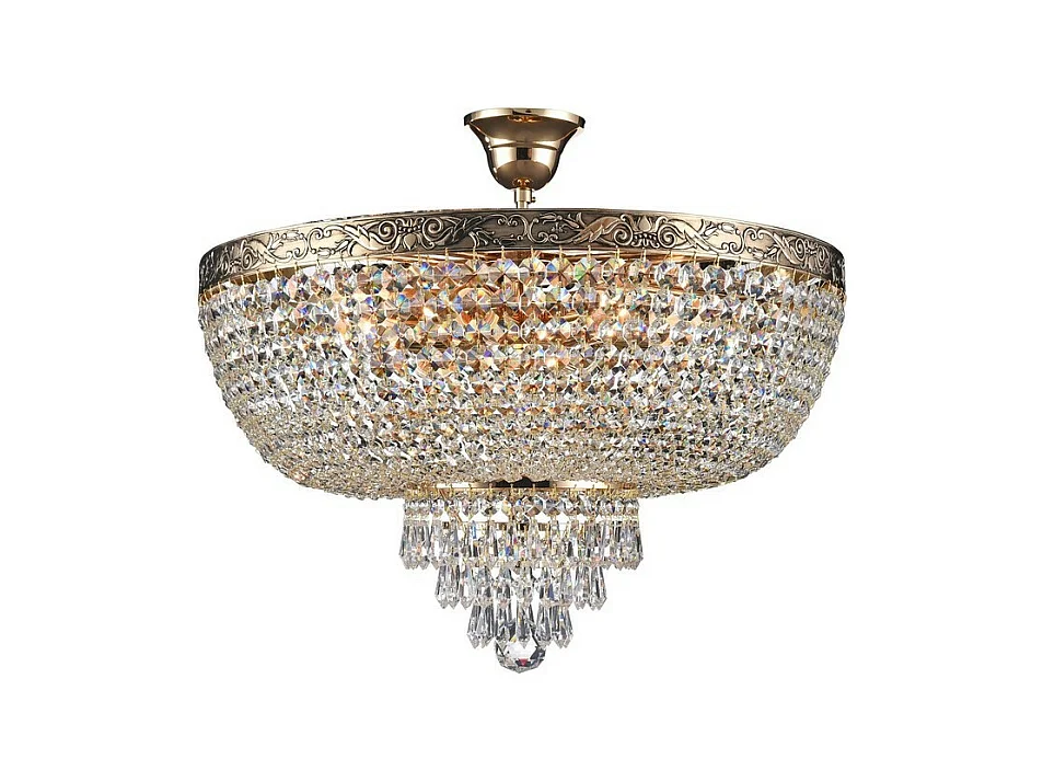 Palace Plafonnier semi-encastré doré antique et cristal, 6 lumières, E27