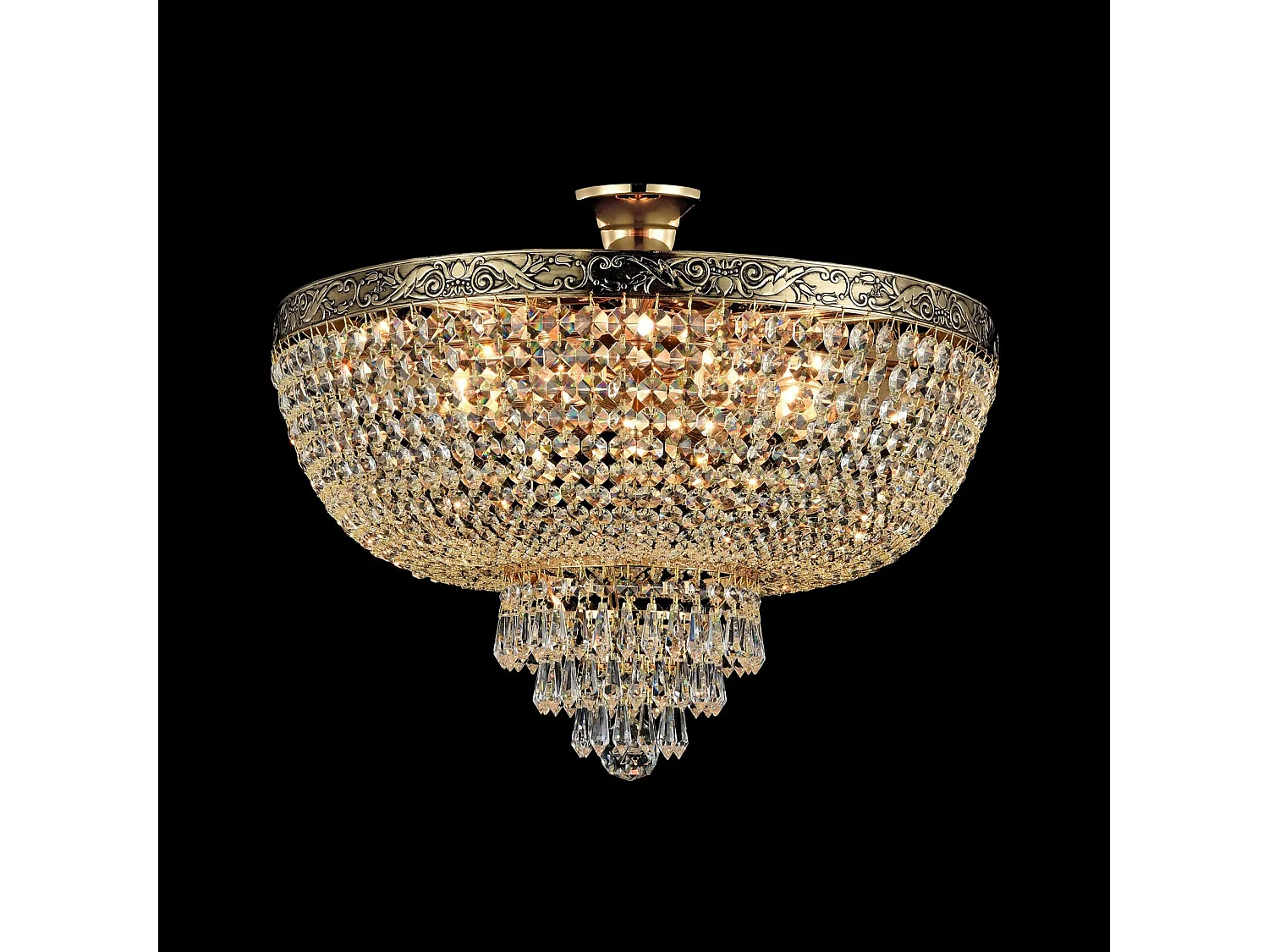 Palace Plafón Semi Empotrado Oro Antiguo & Cristal, 6 Luces, E27