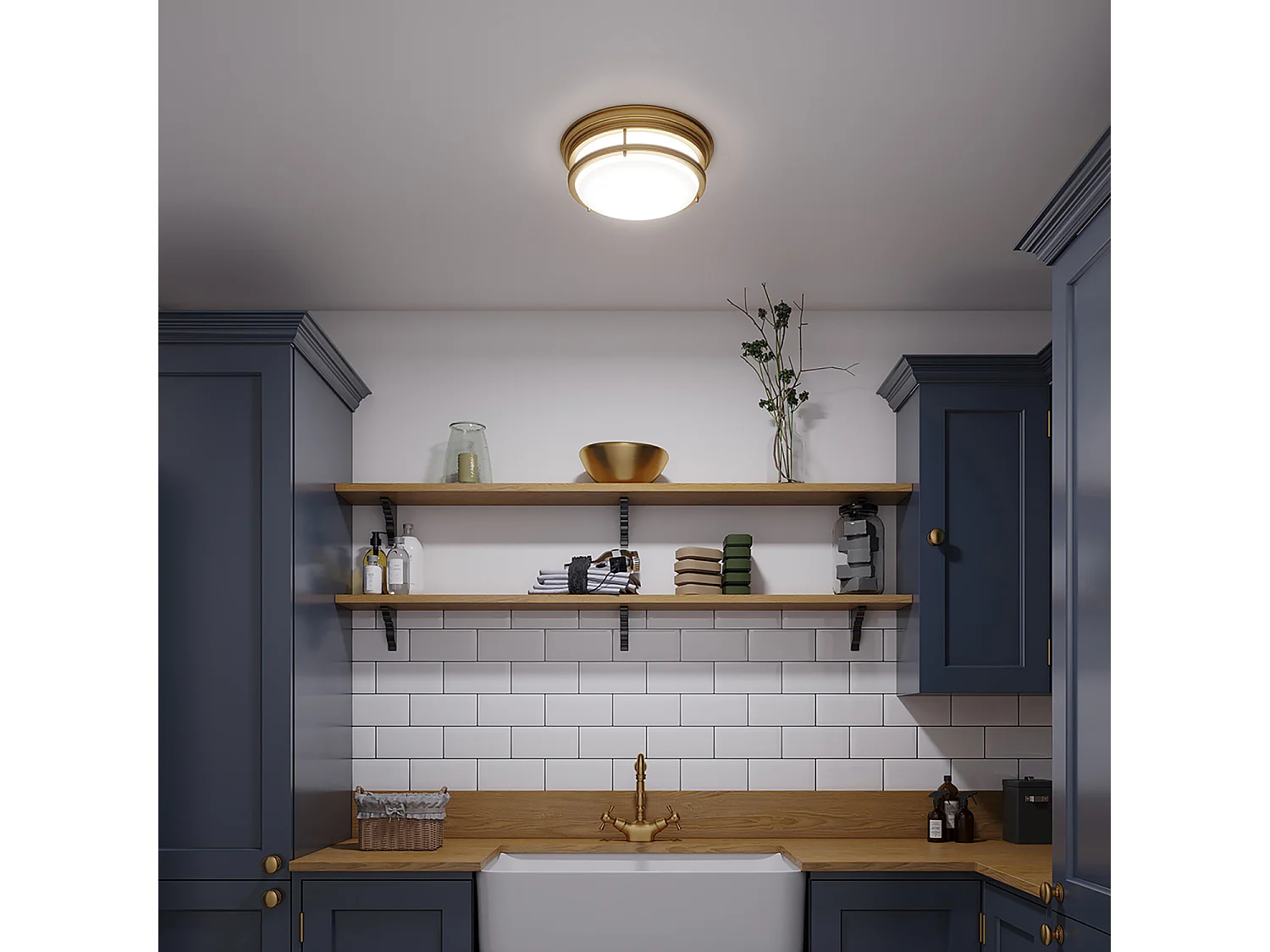 Elstead Hadley 3 Ljus Semi Flush Ceiling Light Borstad brons, E27