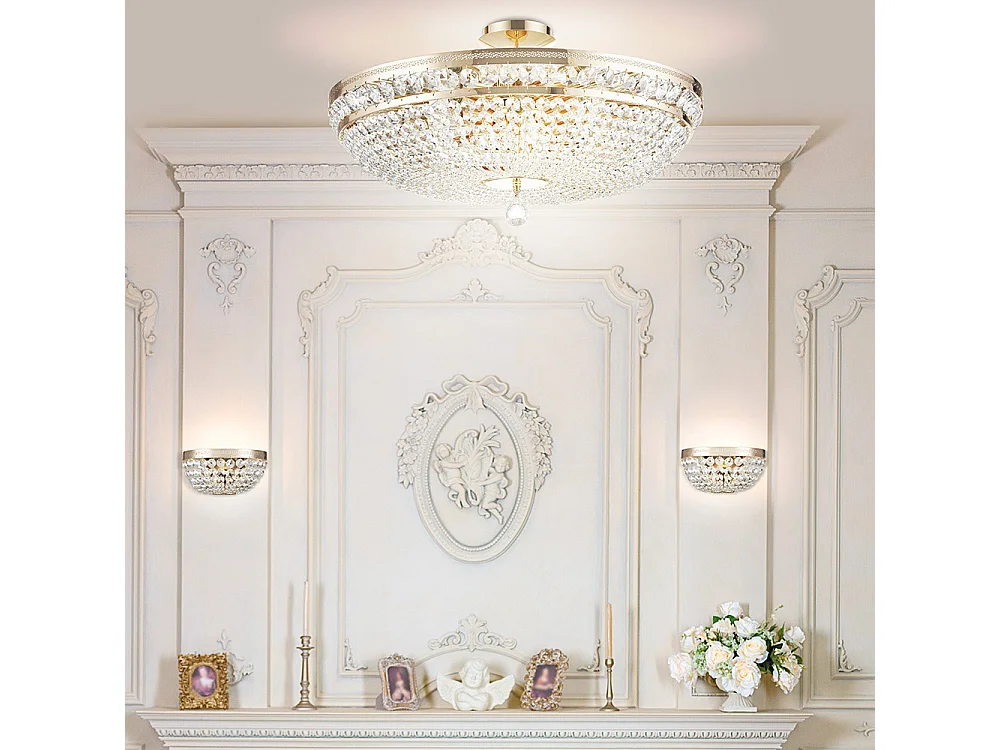 Ottilia Lampada da soffitto semi-incasso oro e cristallo, 12 luci, E14