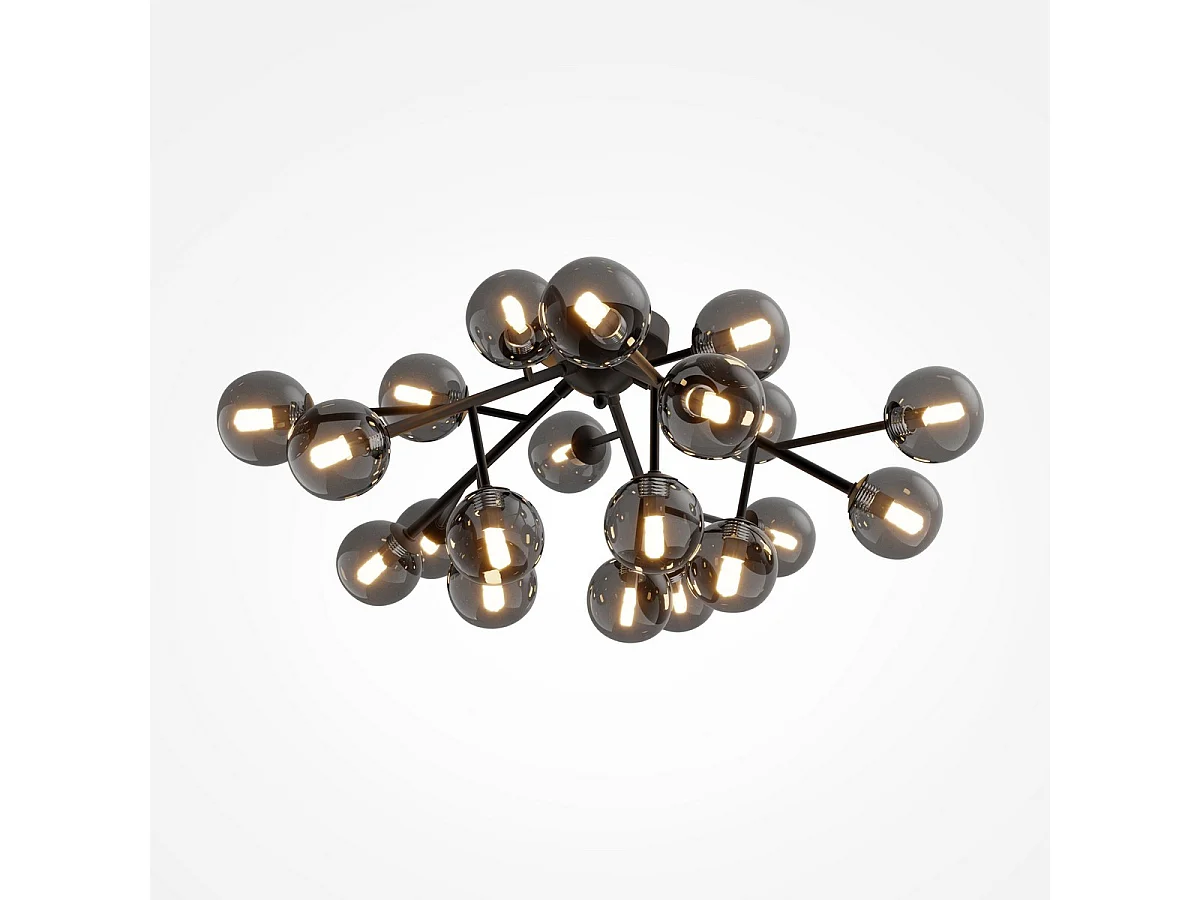 Maytoni Dallas Plafoniera Moderna Globo a 20 Luci Nero Opaco, Paralume Fumé, G9