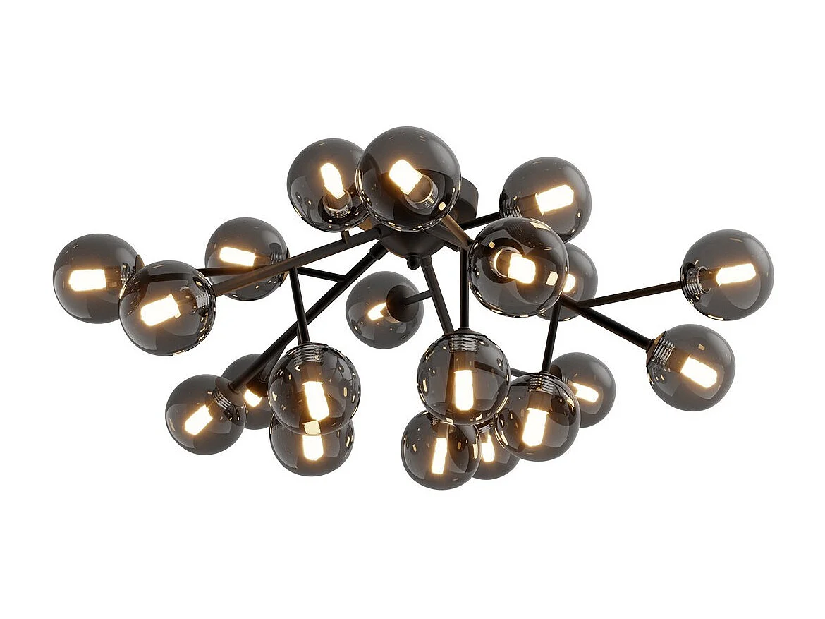 Maytoni Dallas Plafoniera Moderna Globo a 20 Luci Nero Opaco, Paralume Fumé, G9