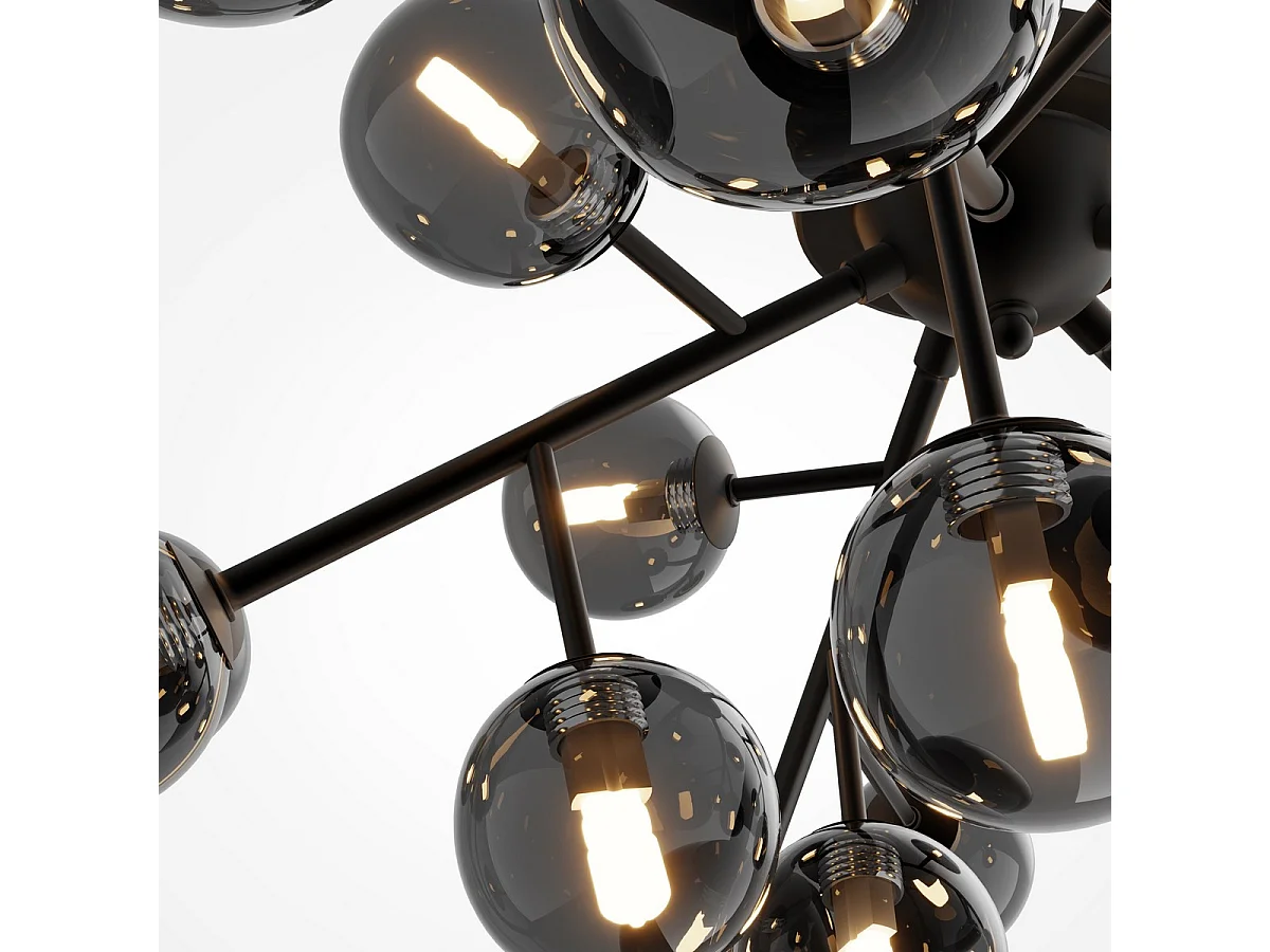 Maytoni Dallas Plafoniera Moderna Globo a 20 Luci Nero Opaco, Paralume Fumé, G9