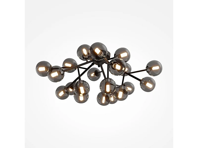Maytoni Dallas Plafoniera Moderna Globo a 20 Luci Nero Opaco, Paralume Fumé, G9