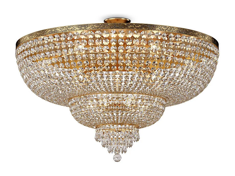 Palace Plafón Semi Empotrado Oro Antiguo & Cristal, 18 Luces, E27