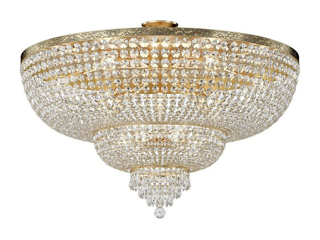 Palace Plafón Semi Empotrado Oro Antiguo & Cristal, 18 Luces, E27