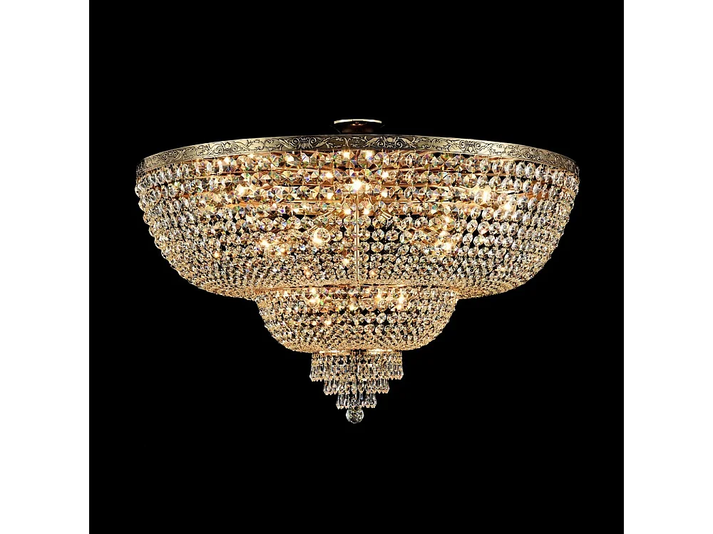 Palace Soffitto semi-incasso in oro antico e cristallo, 18 luci, E27