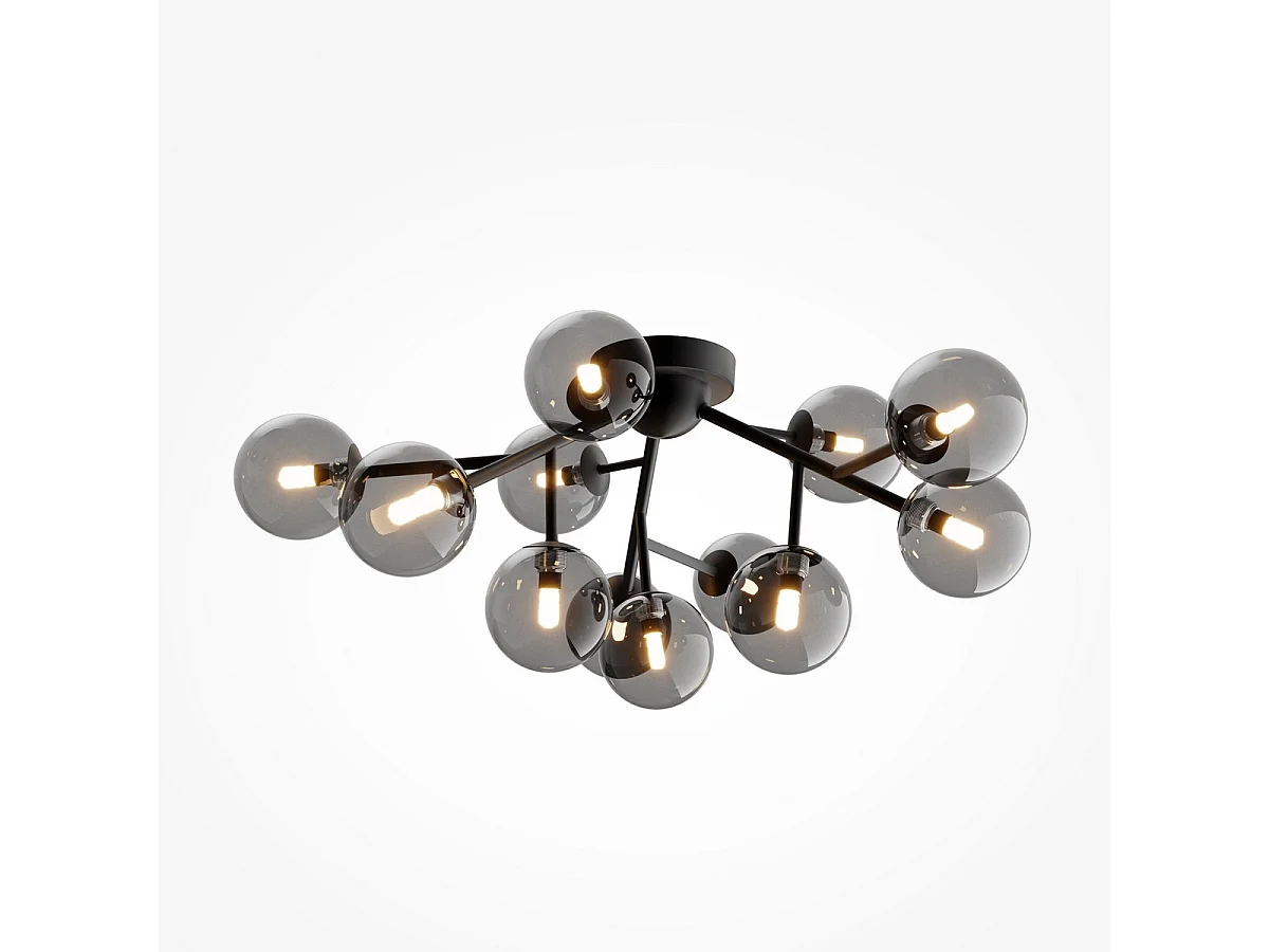 Maytoni Dallas Moderne 12-flammige Kugel-Deckenleuchte Schwarz matt, Schirm schwarz, G9