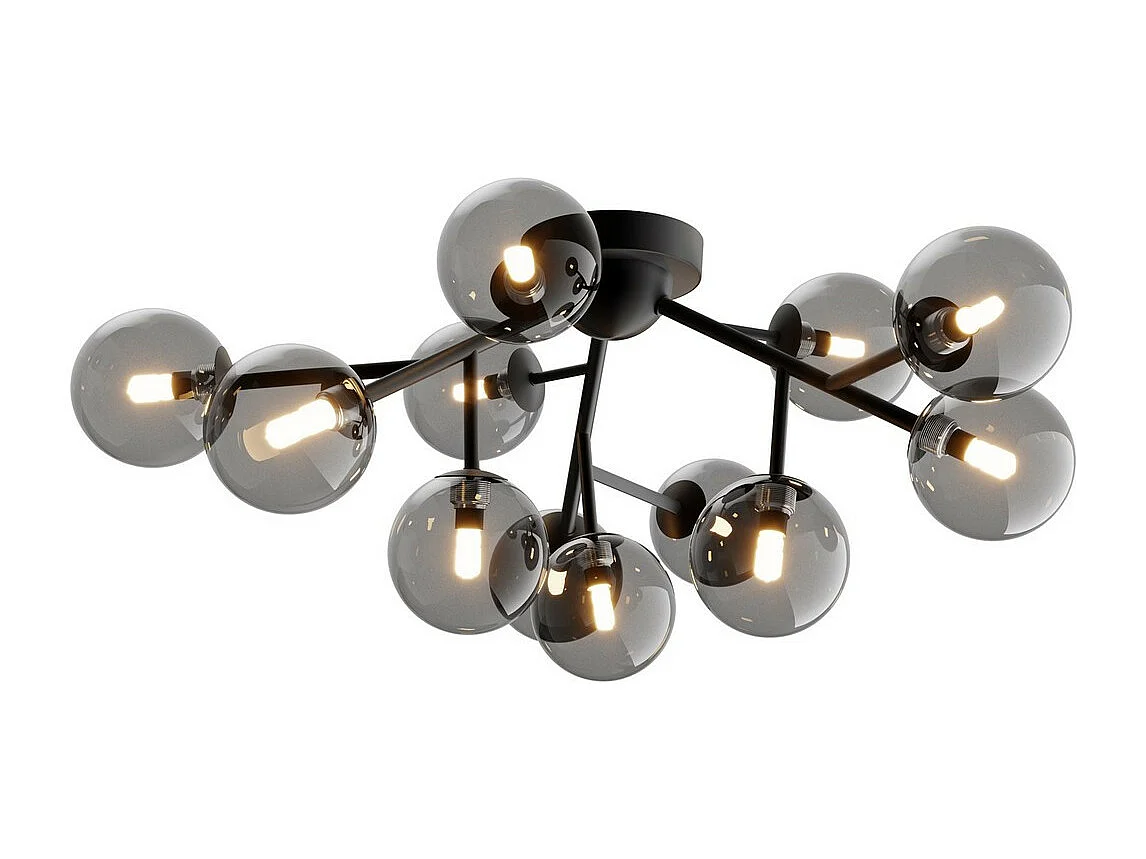Maytoni Dallas Moderne 12-flammige Kugel-Deckenleuchte Schwarz matt, Schirm schwarz, G9