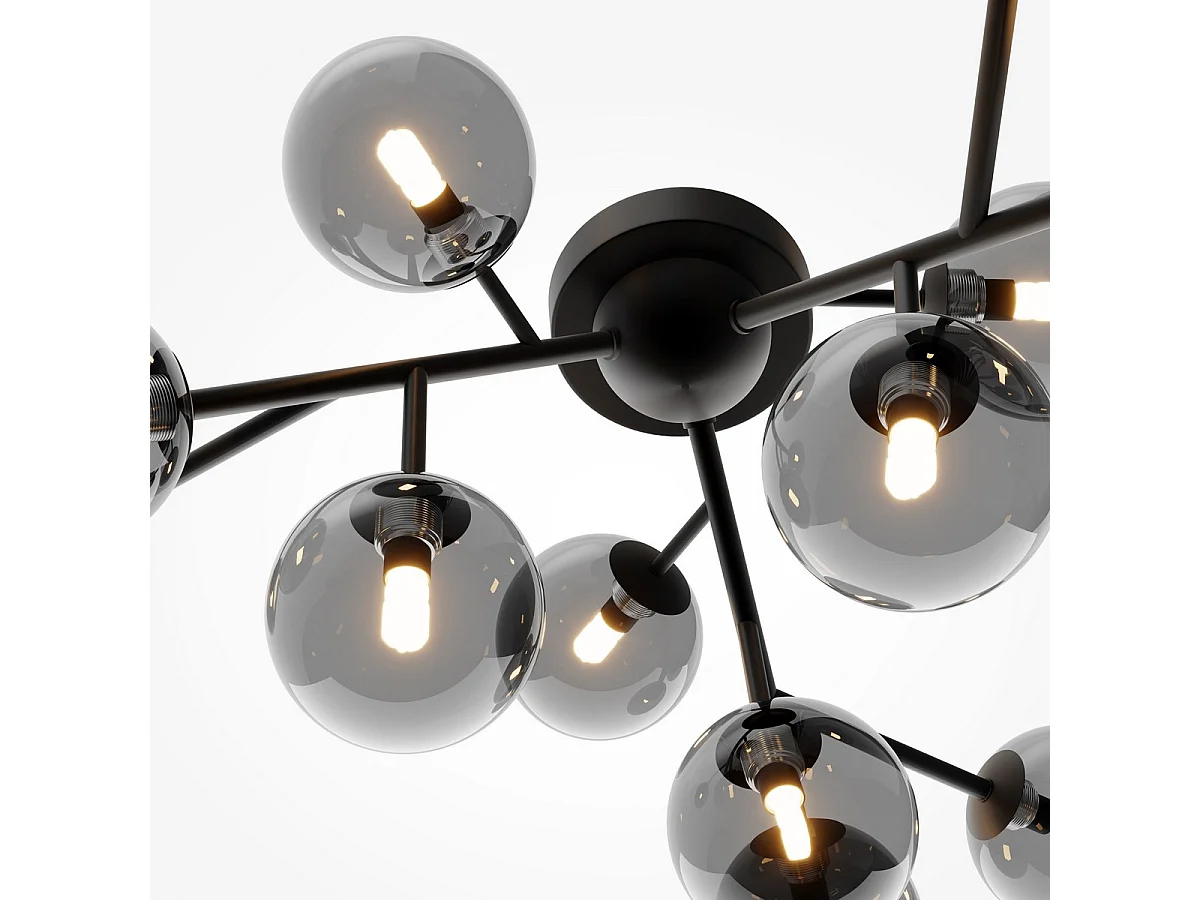 Maytoni Dallas Moderne 12-flammige Kugel-Deckenleuchte Schwarz matt, Schirm schwarz, G9