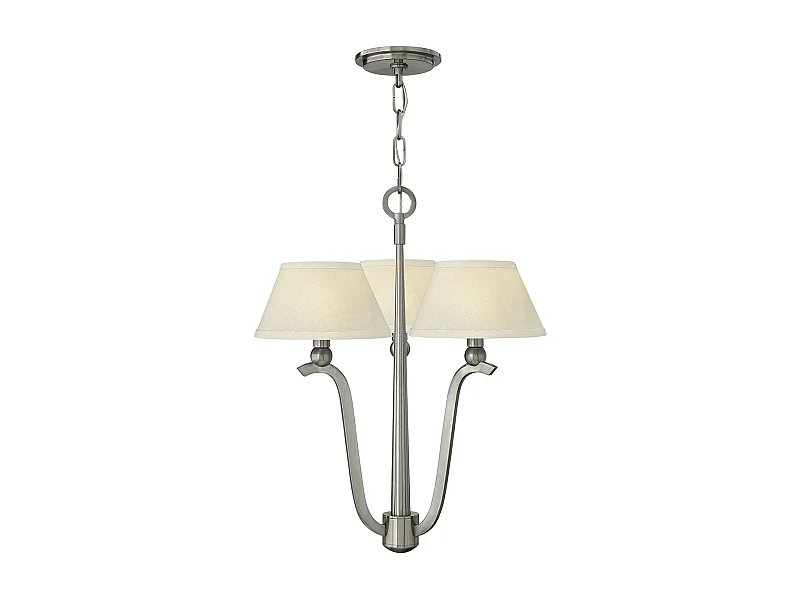 3-armige Pendelleuchte mit Schirm 3x E14 Nickel gebürstet Lampada a sospensione a 3 bracci con paralume 3x E14 nichel spazzolato